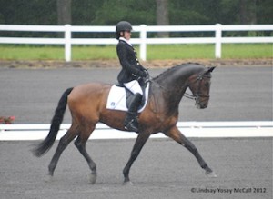 Rebecca Hart and Lord Ludger ride in the rain at the 2012 USEF Para-Equestrian Dressage Selection Trials/Paralympic Trials
