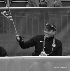Jonathan Wentz waving the U.S. Flag at the 2012 London Paralympics (C) Lindsay Yosay McCall